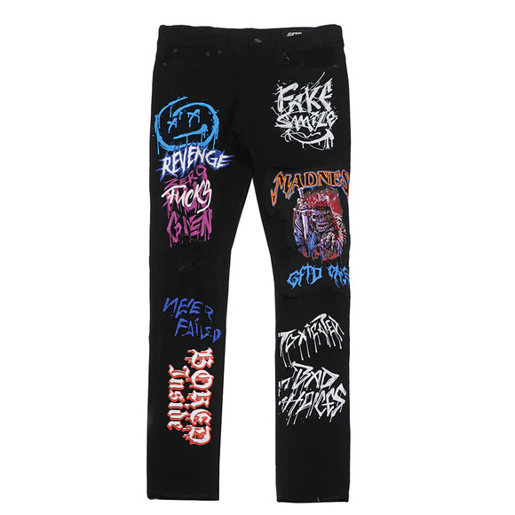 GFTD LA Los Angeles Men's Ozz Skinny Fit Painted Details Distressed Rip Jeans - Picture 1 of 2
